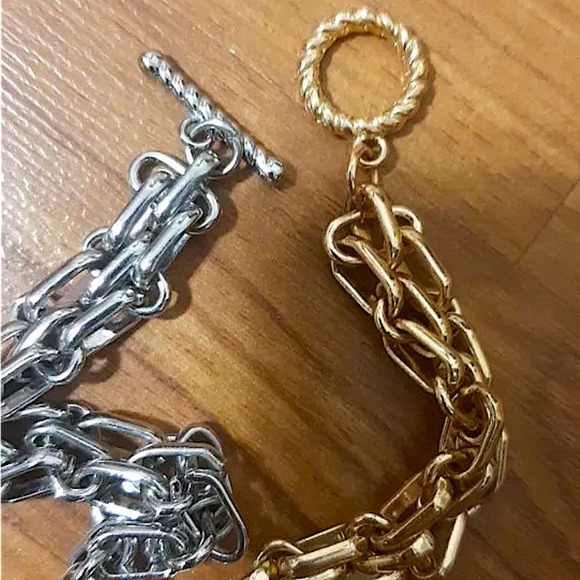 Statement Curb Gold Silver Cuban Chain Toggle O Ring Chunky Choker Neckl… - Picture 11 of 14